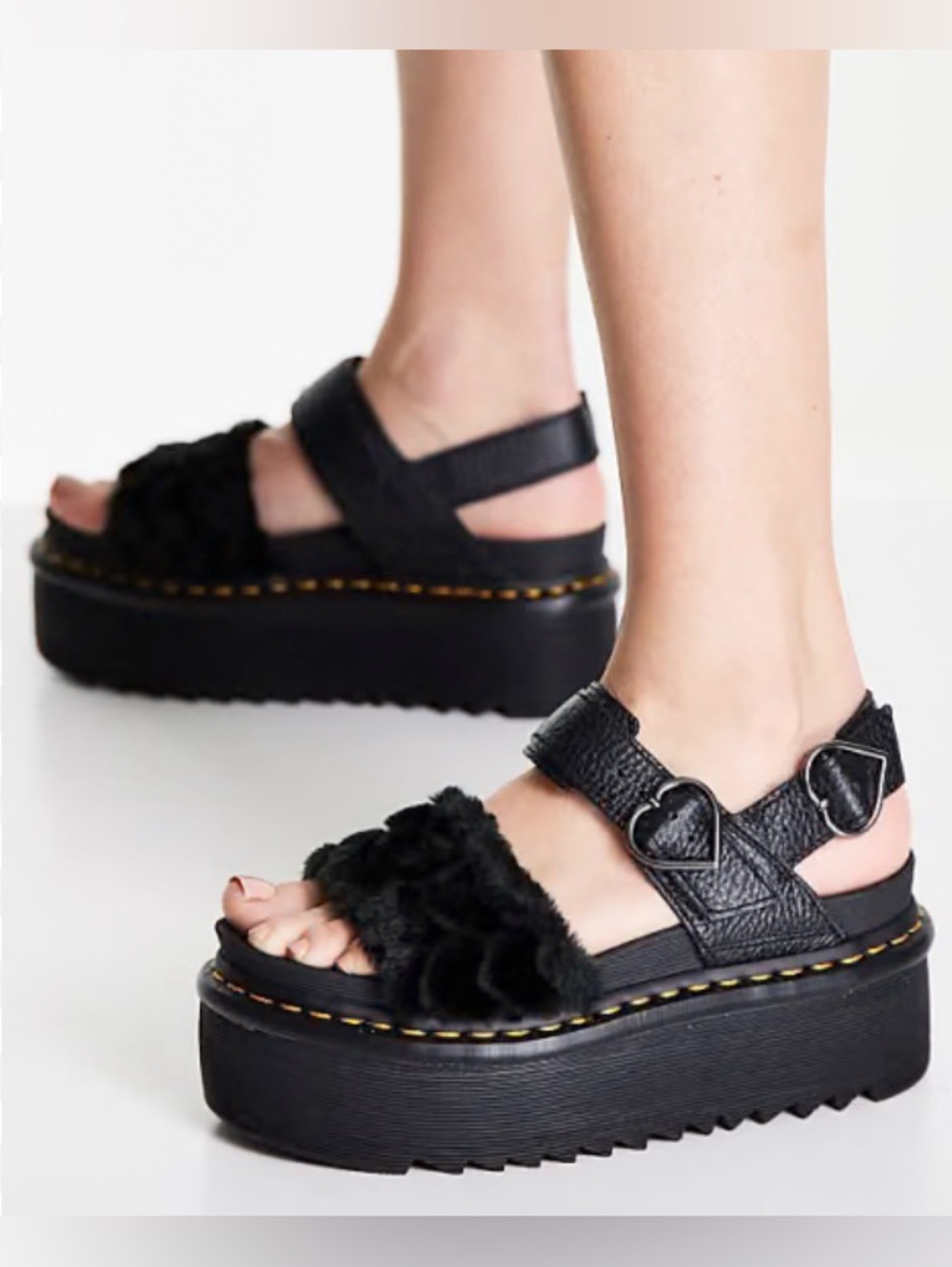Dr. Martens Voss Quad Fluffy Faux Fur Platform Slide Sandals Women’s Size 7